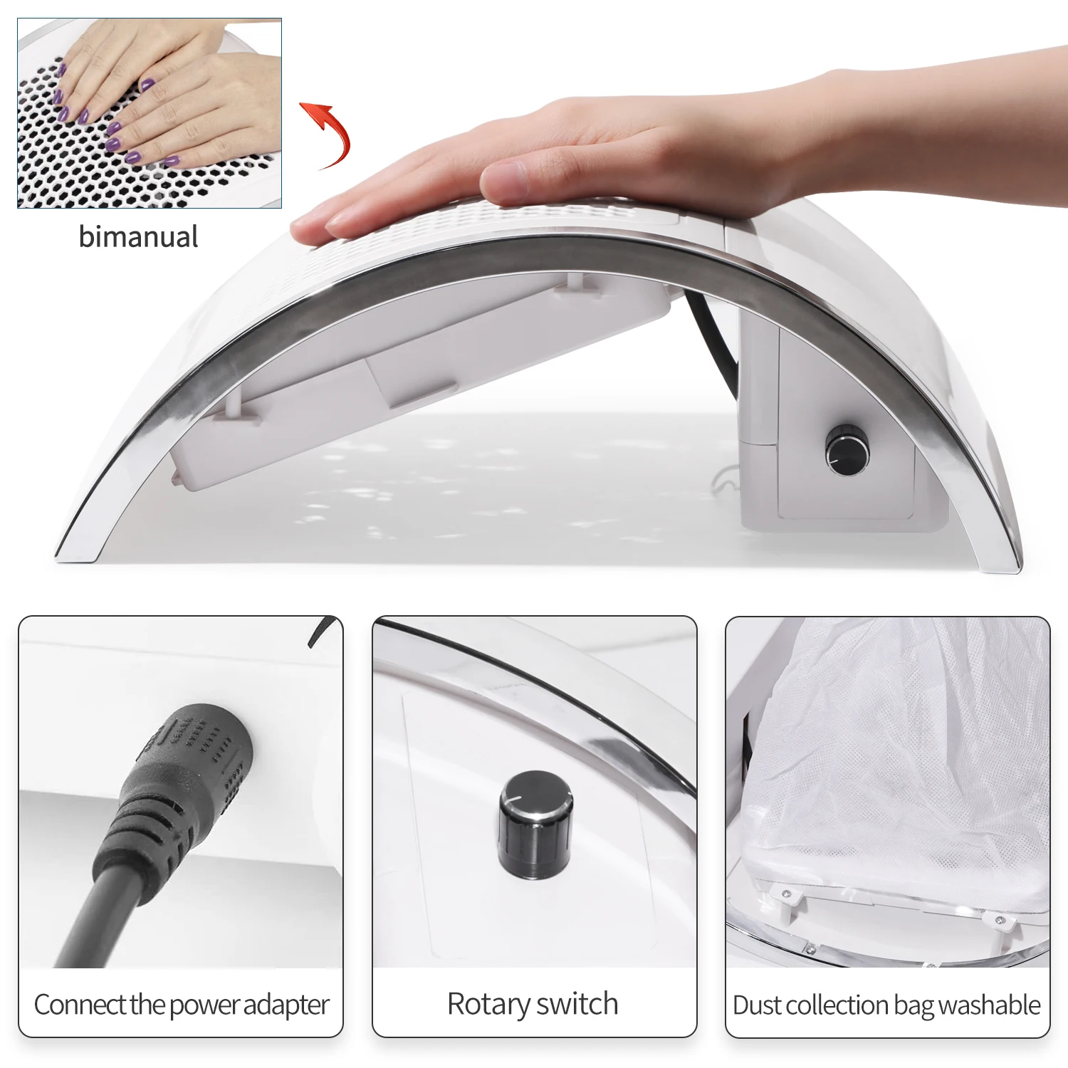 Absorber odpylacz do paznokci LULAA do paznokci odkurzacz do paznokci o niskim poziomie hałasu odkurzacz do narzędzia do Pedicure do zbierania Manicure — zdjęcie 4
