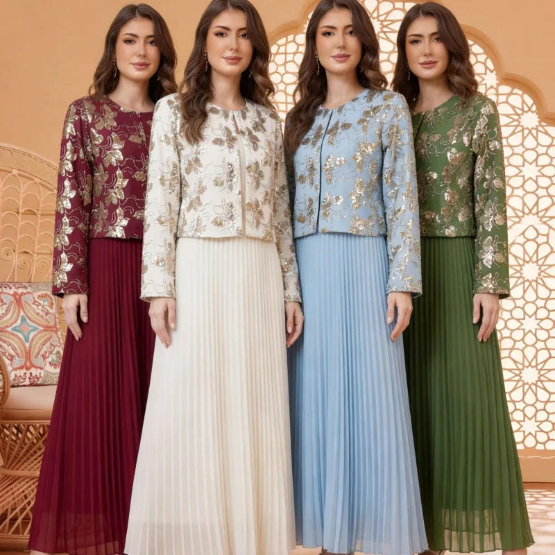 

Eid Women Abaya Pleated Dresses Jalabiya Muslim Long Dress Beading Party Long Robe Morocco Dubai Abayas Kaftan Ramadan Vestidos
