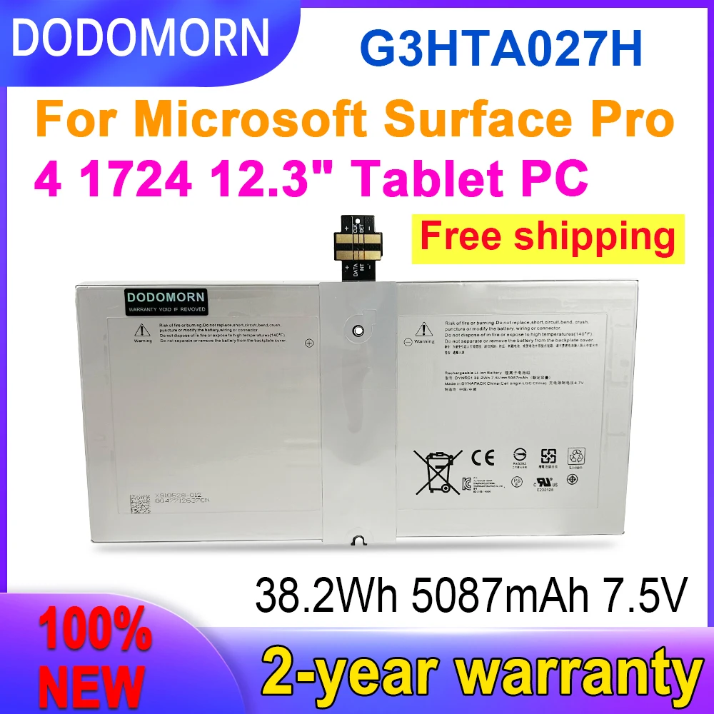 Dodomorn-頑丈なラップトップバッテリー,新しい100% g3hta027h dynr01,5087mAh,2つの表面プロ1724 "タブレット,12.3