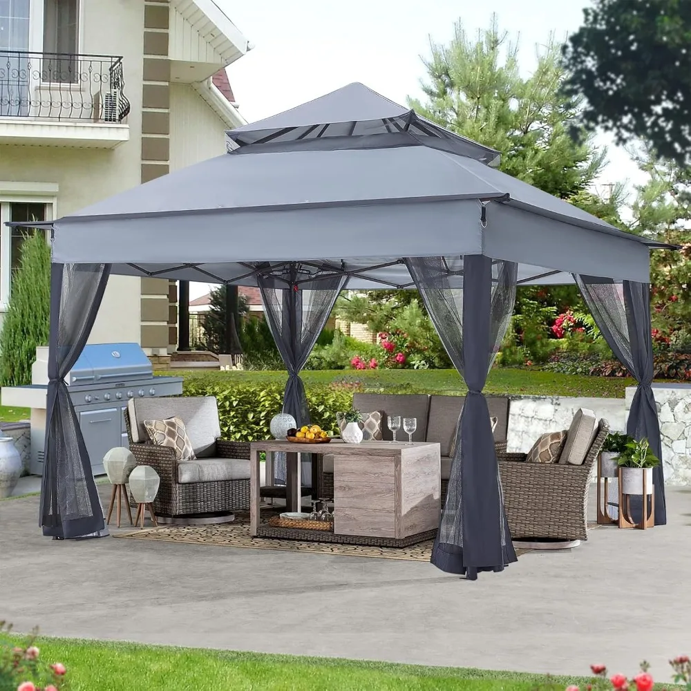 Pop Up Gazebo 11x11 - Outdoor Canopy Tent with Mosquito Netting for Patio Garden Backyard (Gray), Water Resistant Gazebo