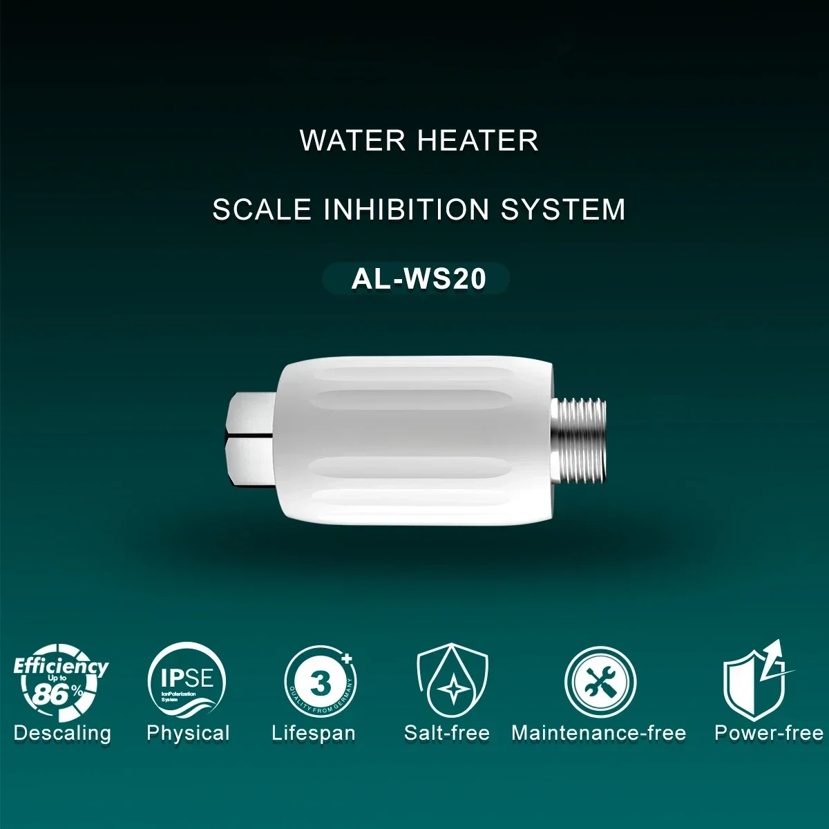 IPSE Terminal Scale Inhibition Water Softener - Anti Limescale Descaler for Hard Water, Water Heater & Shower Filter