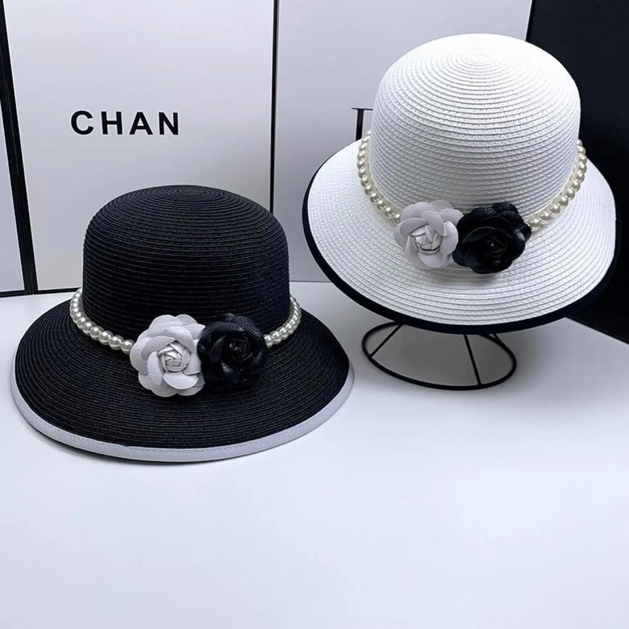 2024 French retro elegant pearl flower fisherman hat hat women summer fashion outdoor sun visor basin hat