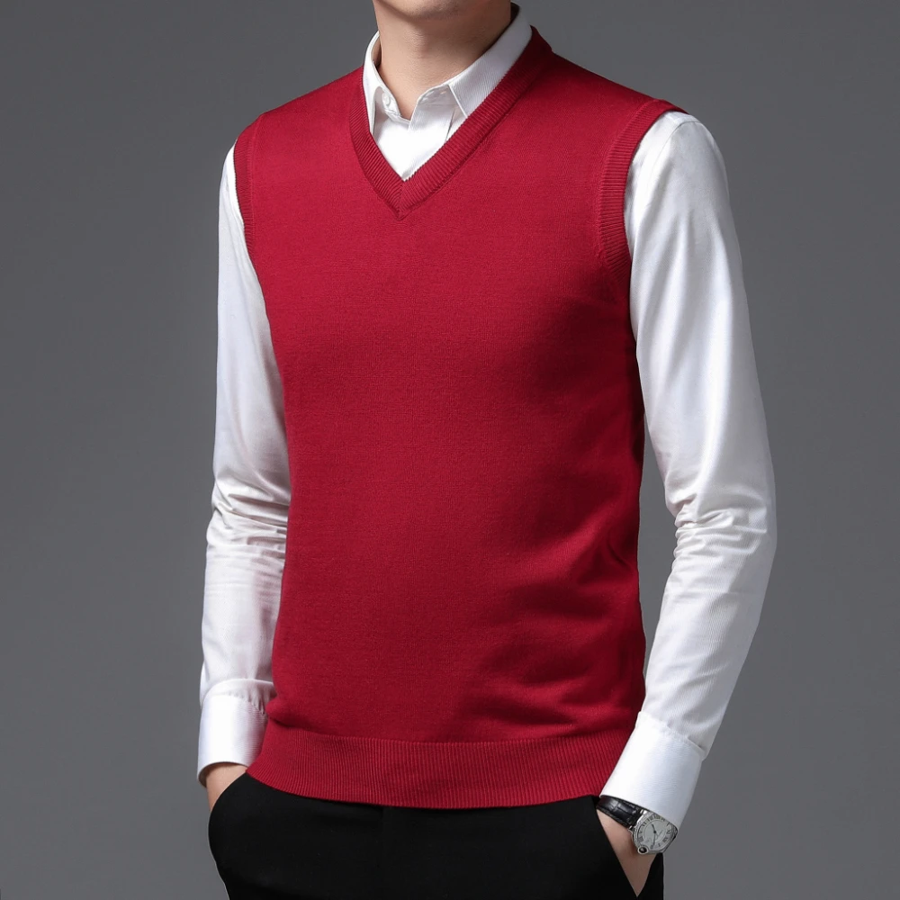 COODRONY Brand Mens Knitted Wool Vests Classic Pure Color Sleeveless Sweater Vest A&W Warm V-neck Business Casual Menswear 5094