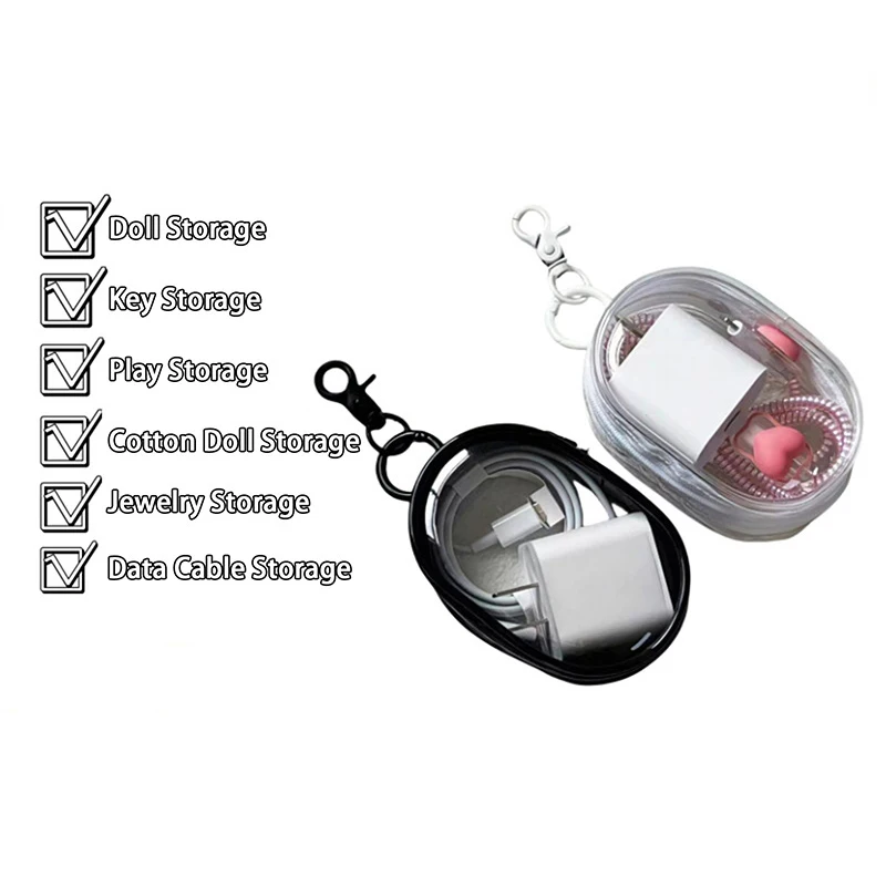 Single Portable Mini Transparent Charging Cable Storage Box Multi-function Zipper Earphone Box Travel Accessories Key Bag