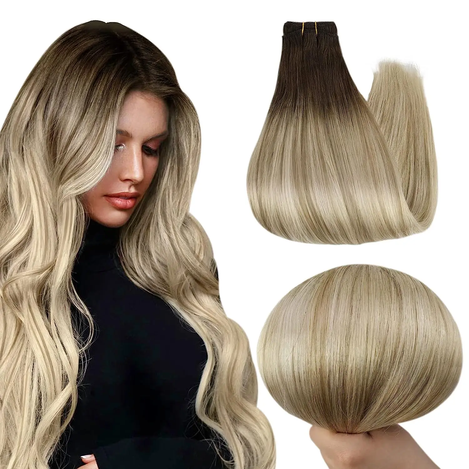 

Full Shine Hair Bundles 100% Human Hair Weft Extensions Ombre Blonde Color100g Sew In Silky Straight Remy Skin Double Weft