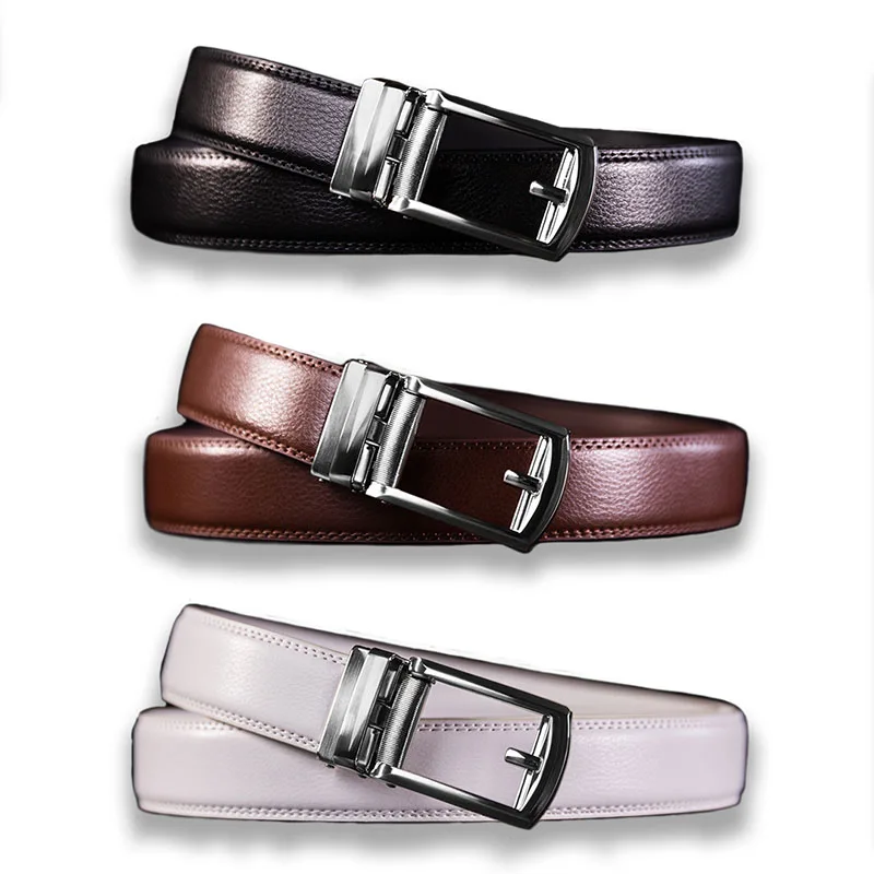 

Famous Brand 3.5cm Width Belt Men High Quality Genuine Leather Belts for Men Strap Metal Automatic Buckle Ratchet Belt