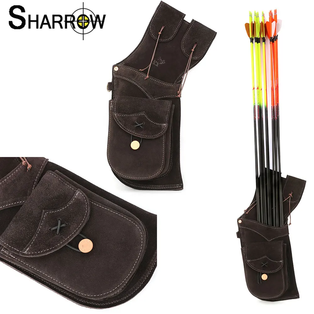 arrow-quiver-cowhide-waist-hang-bottom-magnet-arrow-tube multi-functional-bag-for-compound-recurve-bow-hunting-target-accessory