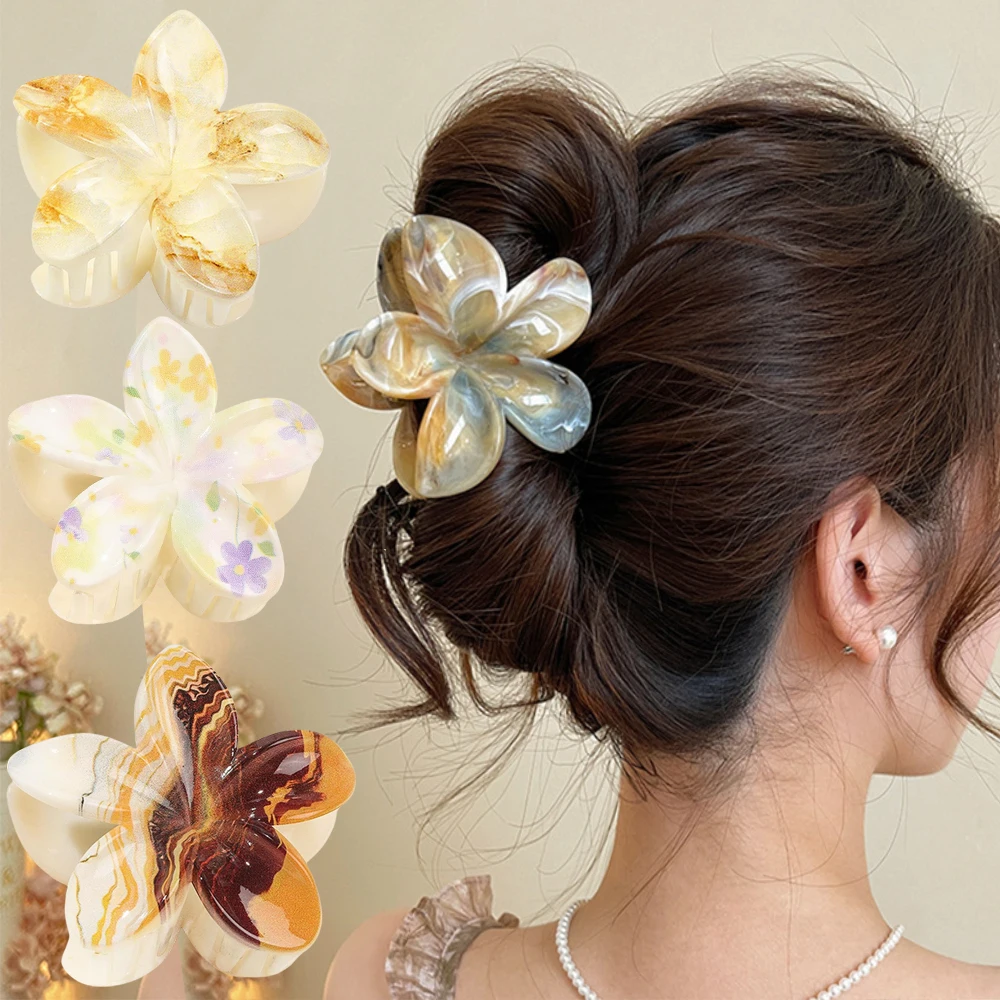 Fashion Women Print Hair Claws Vacation Bohemia Egg Flower Hair Clips Crab Barrettes Girls Large Hairpins Hair Accessories