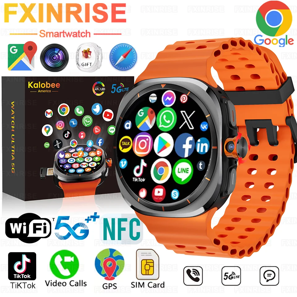 New 5G Network SIM Card Smart Watch 180° Camera GPS Wifi NFC TikTok Google Map IP67 Android Men Women Smartwatch For Samsung U8