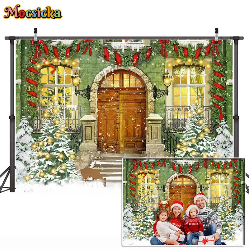 الشتاء عيد الميلاد خلفية التصوير الفوتوغرافي ندفة الثلج شجرة صنوبر حفلة عيد ميلاد مانهاتن الطوب الجدار الديكور خلفية التصوير الفوتوغرافي