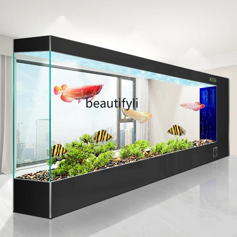 cqyNew fish tank living room ultra-white glass medium and large integrated water-free screen aquarium