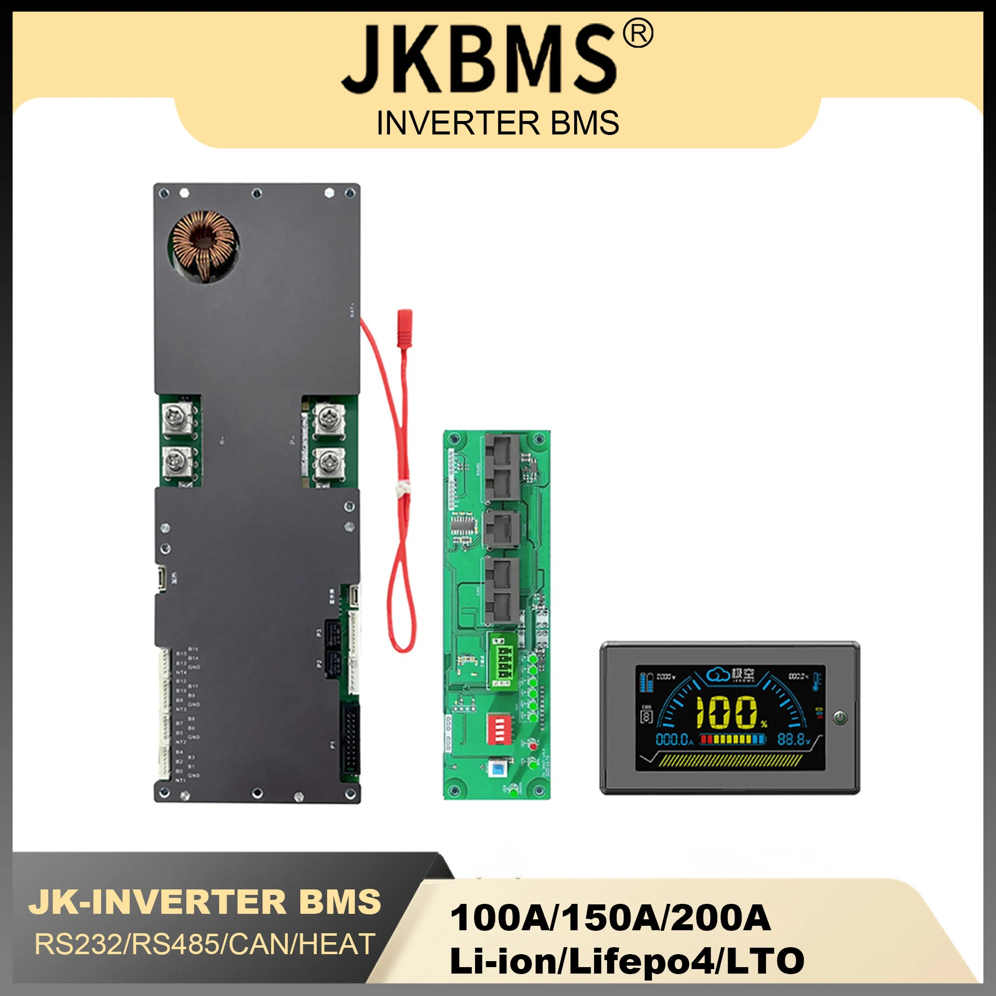 JKBMS Inverter BMS 8S-16S 24V 48V 8S 16S 100A 150A 200A Smart Family Energy Storage Lifepo4/li-ion/LTO per Growatt Deye Inverter