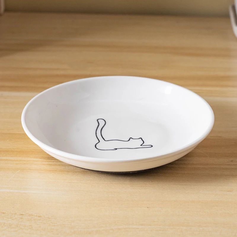 Ceramic Cat Plates With Silicone Anti Slip Pad Pet Cat Snack Bowl Cute Kitten Food Bowl Pet Kitten Water Bowl Pet Supplies