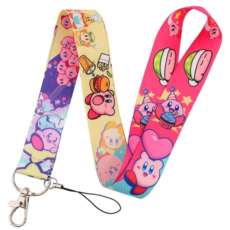 Hot Cute Kirby Lanyard Colorful Print Neck Strap for Phone ID Badge Keychain Kawaii Anime Kirby Phone Lanyard Holder Gifts