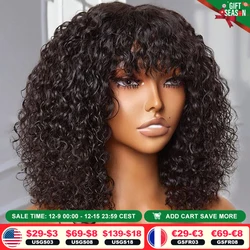 Short Pixie Bob Cut Human Hair Wigs With Bangs Jerry Curly For Women Brazilian Highlight Honey Water Wave Blonde Colored Wigs