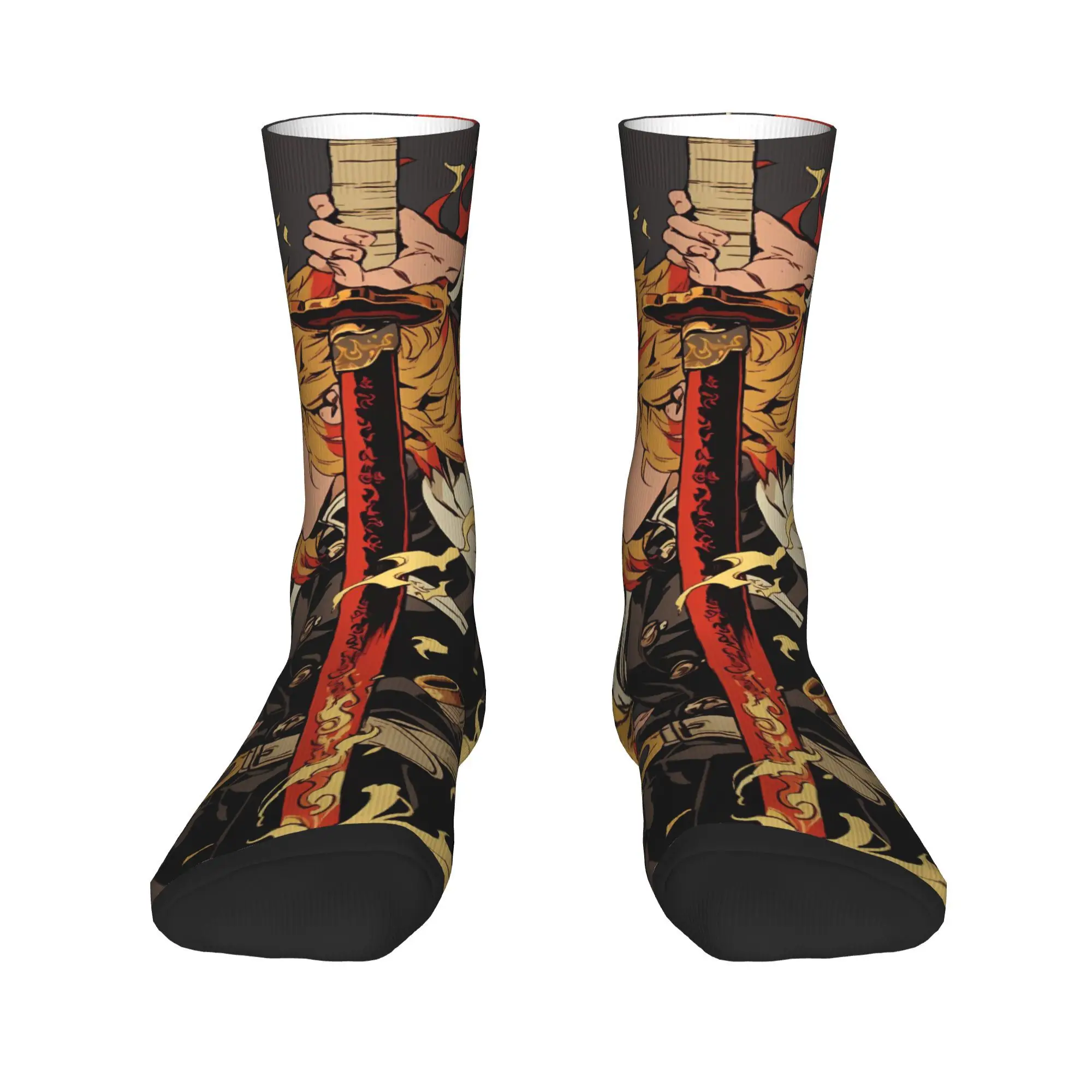 الكبار الرجال الجوارب أنيمي Kyōjurō Rengoku جوارب المضادة للانزلاق متوسطة جوارب ناعمة الخريف القوطية تصميم الجري جوارب رياضية