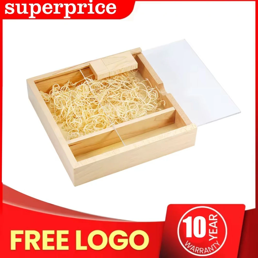 

1pcs USB Flash Drive 128GB Wooden Box Pen Drive 64GB Free Custom Logo USB Stick 32GB Wedding Gift U Disk 16GB 8GB 170*170*35 MM
