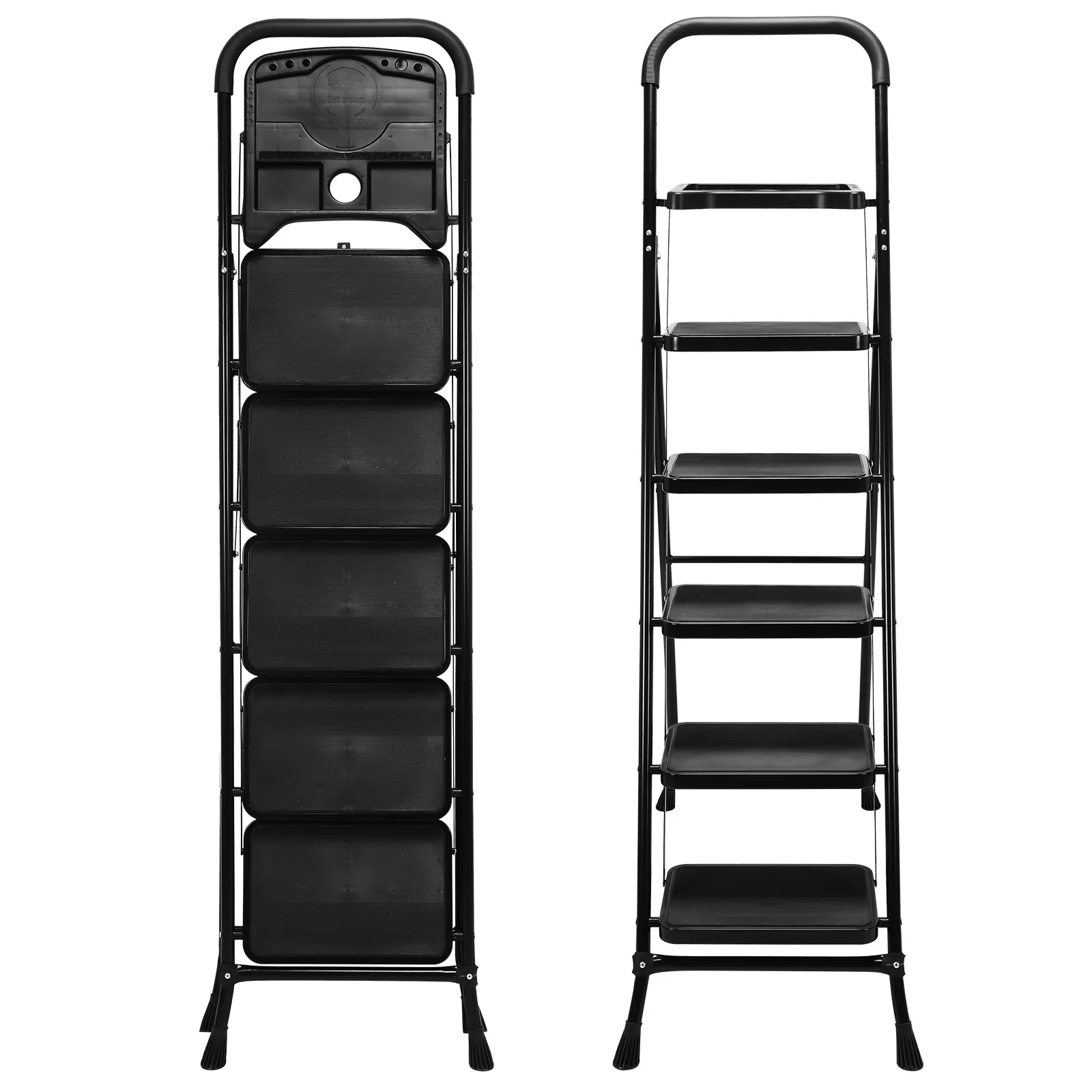 

5 Step Ladder Portable Metal Ladder Support 330lbs Safety Locking with Wide Anti-Slip Pedal for Indoor House