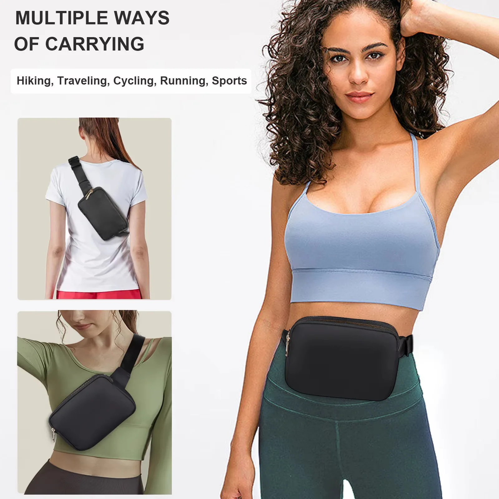 

Наружная поясная сумка с множеством карманов - 1 шт., черная, двойная поясная сумка, регулируемая, для путешествий, альпинизма и походов.