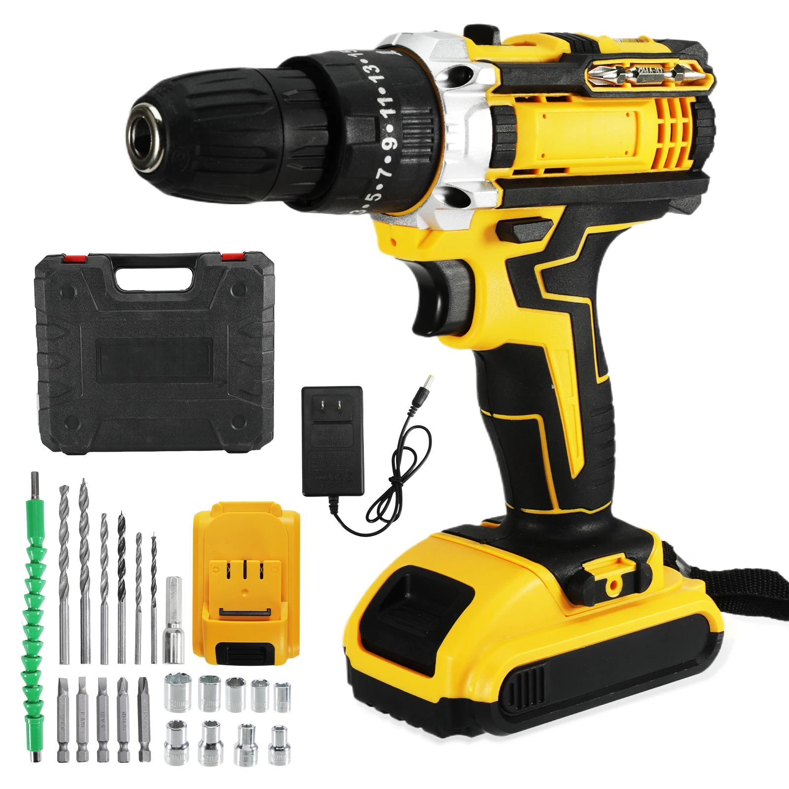 Power Through Projects With 21V Cordless Impact Drill Set Rechargeable Lithium Battery