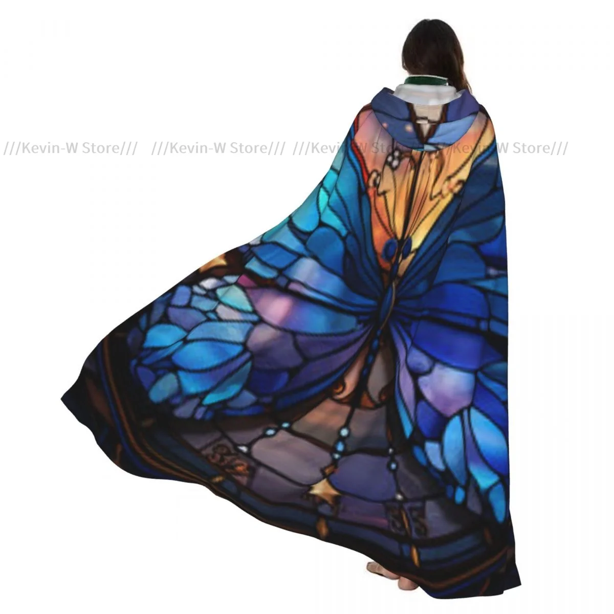 

Unisex Adult Stained Glass Style With Butterfly Cloak with Hood Long Witch Costume Cosplay