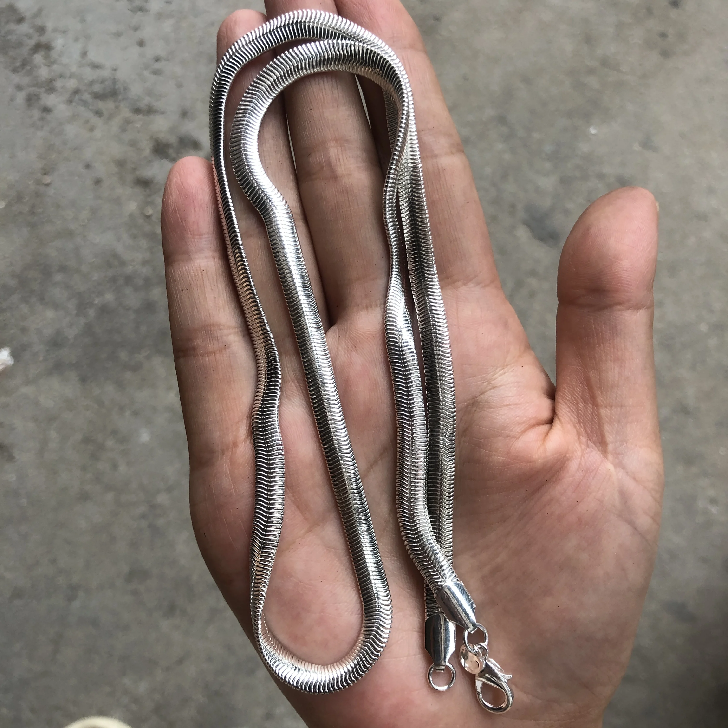 Silver Tone Flat Snake Chain Necklace, Flexible Smooth Herringbone Snake Chain, Unisex Minimalist Choker Neck Chain, Punk Simple