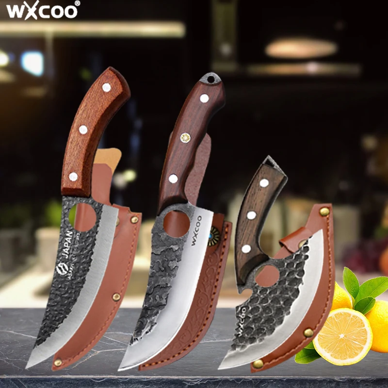 WXCOO Kitchen Knife Handmade Forged Boning Knife Barbecue Meat Cutting Lamb Beef Knife Stainless Steel Butcher Knife with Cover