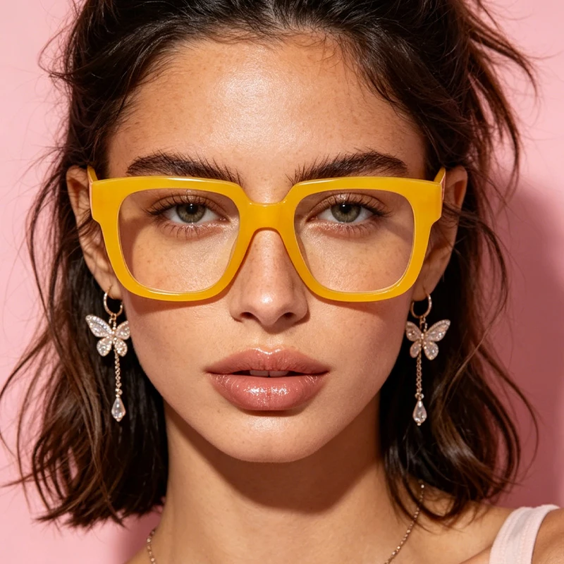 1pc modern sense of bright yellow square glasses, vibrant tone fashion sense, the same style for men and women