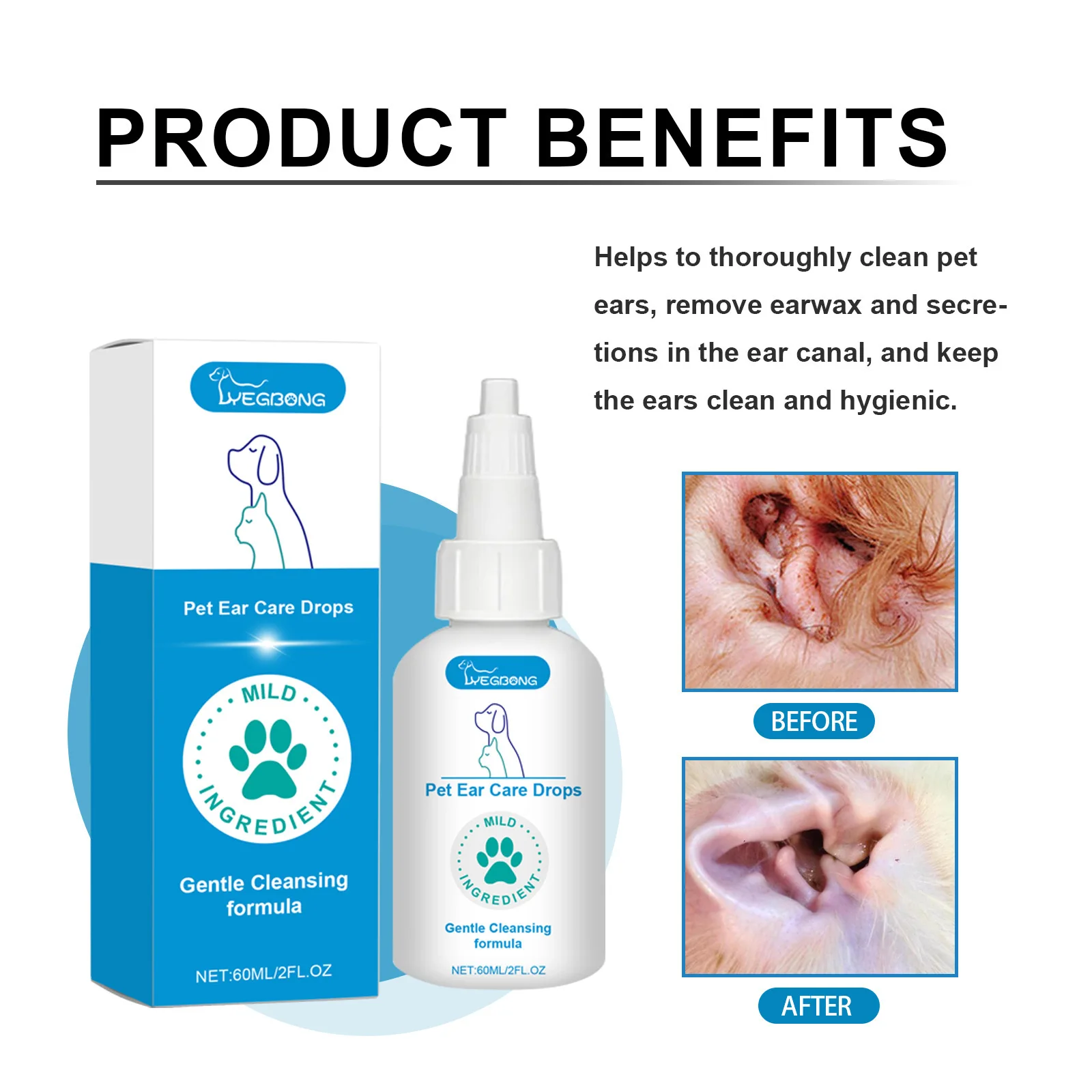 Pet ear care drops Dog cat ear cleaning ear mite removal earwax care drops