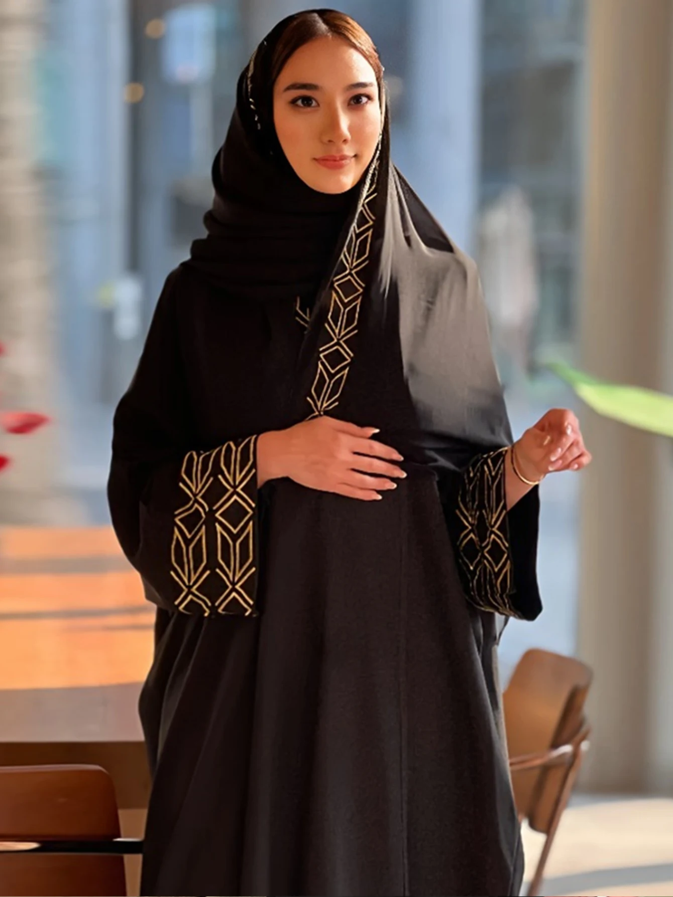 Fashion Classic Embroidered Abaya Hijab Dress Kimono Coat Outwear Women Long Sleeve Loose Arabic Muslim Dubai Moroccan Caftan