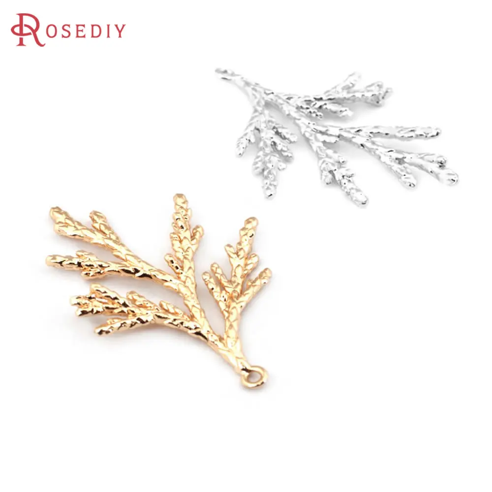 6PCS 18K Gold Color Brass Pine Leaves Tree Leaf Charms Pendants High Quality Diy Jewelry Making Necklace Earrings Accessories