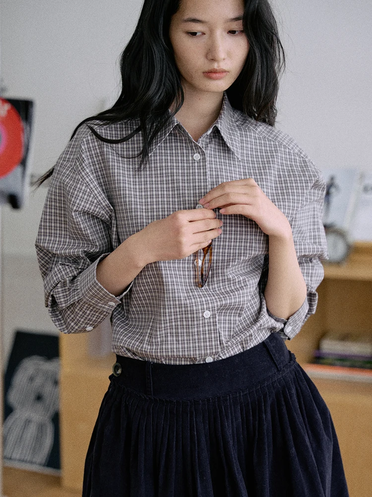 

Классические женские длинные брюки в клетку из чистого хлопка, осень-зима, свободный крой на одной пуговице для поездок на работу Sle Faion, художественный свободный крой