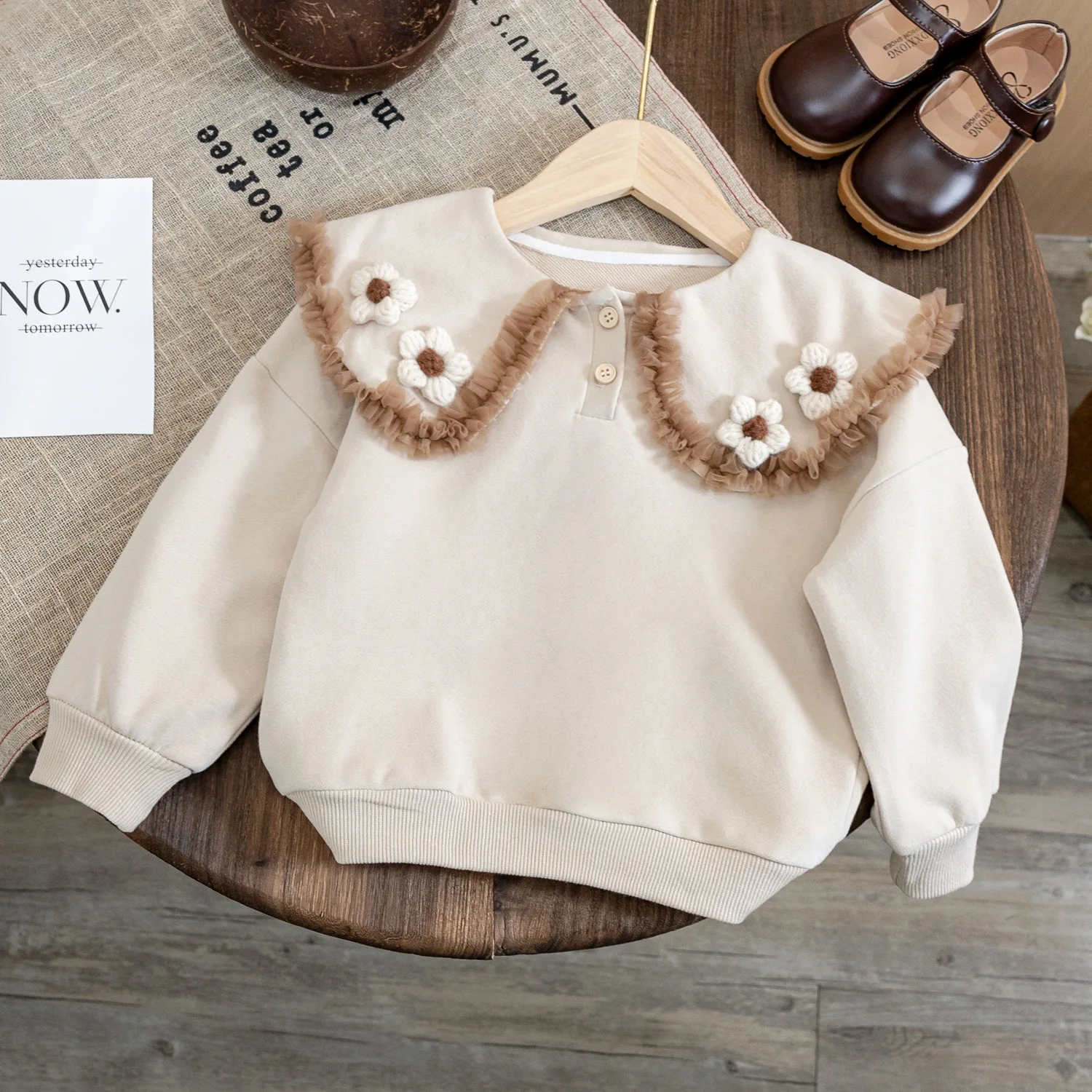 Girls Sweatshirt Flower Hoodies For Kids Thicken Cotton Children Pullover 2023 Spring Fall 1 To 6Yrs Baby Clothes Korean Style