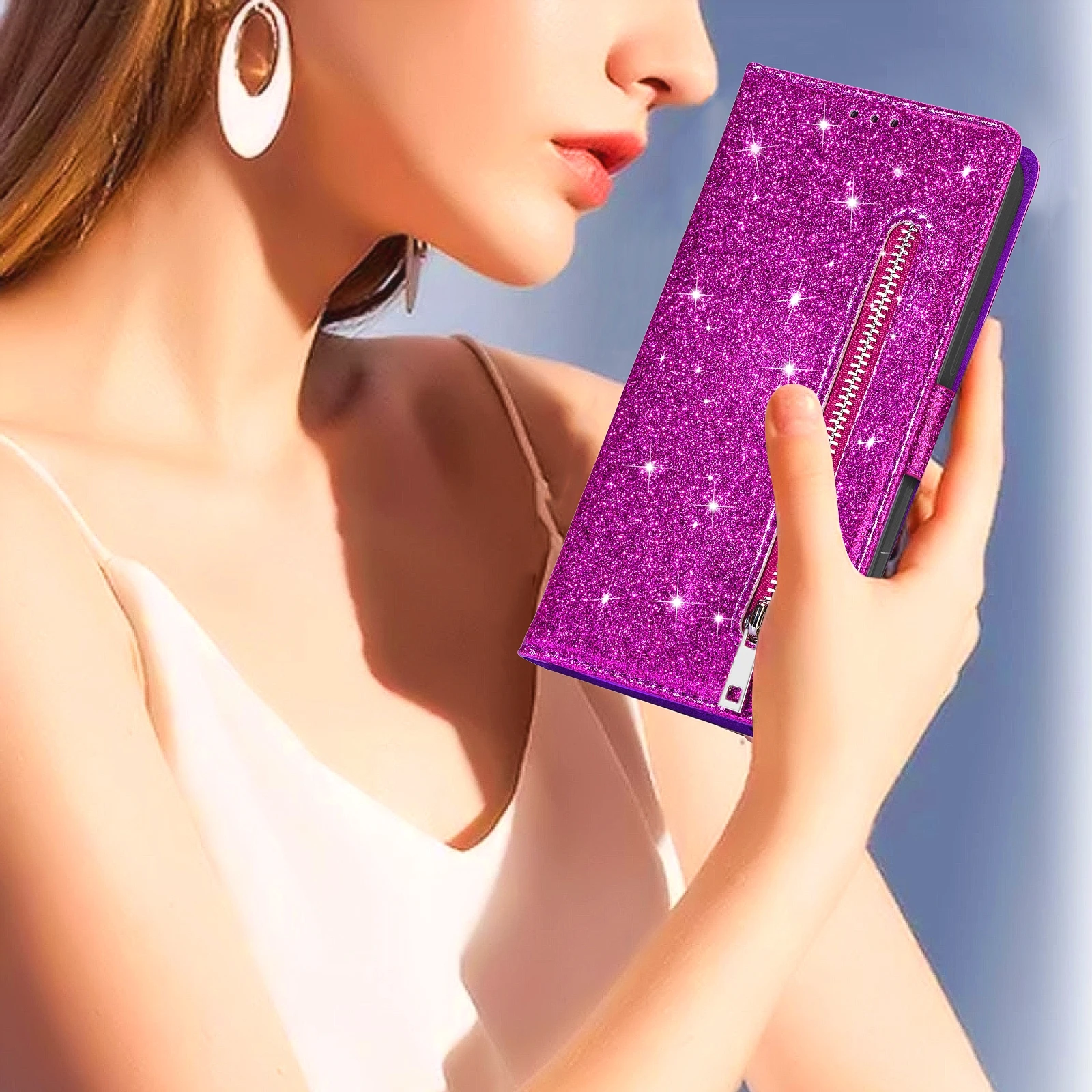 

Glitter Zipper Wallet Case for Iphone 17 16 15 Pro Max Plus 16e Fashion Protection Bling Cover for iphone17 Air Gift for Girls
