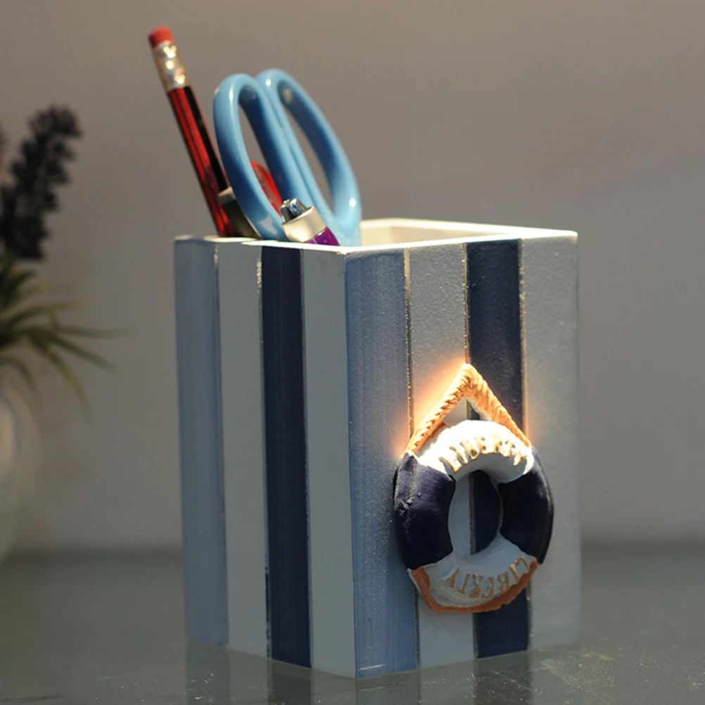 

Striped Ocean Pen Holder Mediterranean Style Student Desk ganizer R Wooden Pencil Holder Desktop Accessories Practical