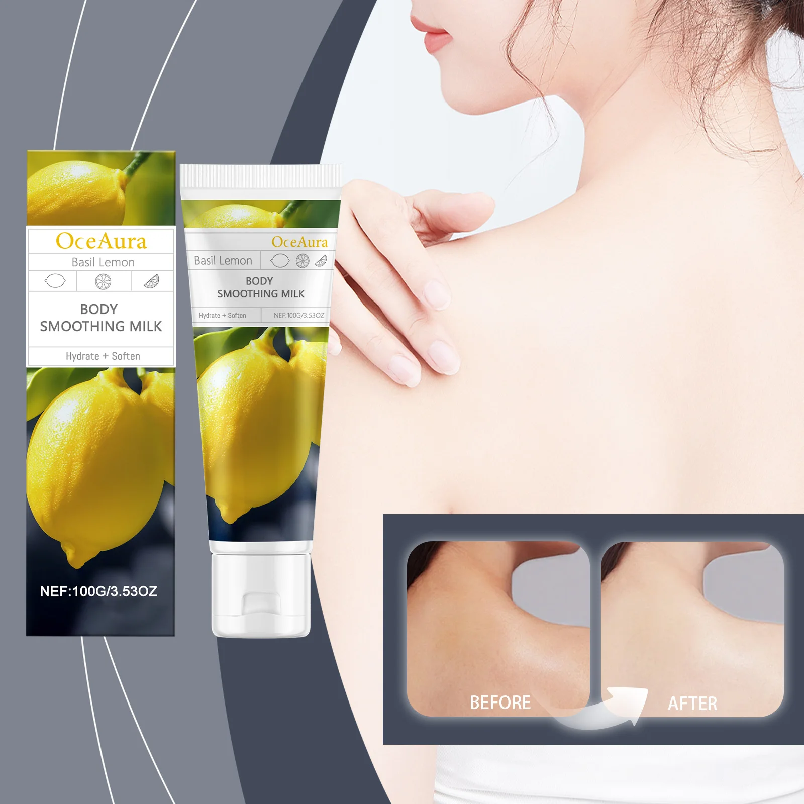 Basil Lemon Body Smoothing Milk – Hydrating & Firming Body Lotion with Natural Extracts – 100g/3.53oz