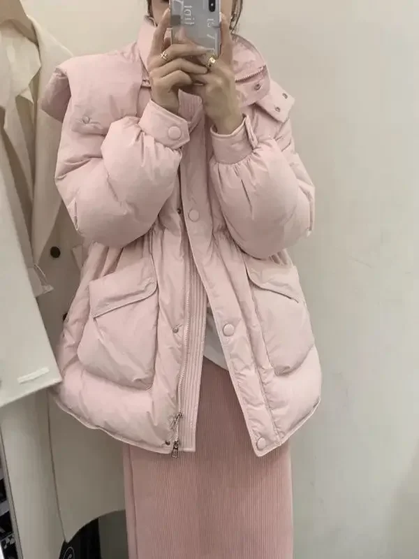 Winter White Duck Down Women's Down Jacket Windproof Loose Commuting Hooded Jacket