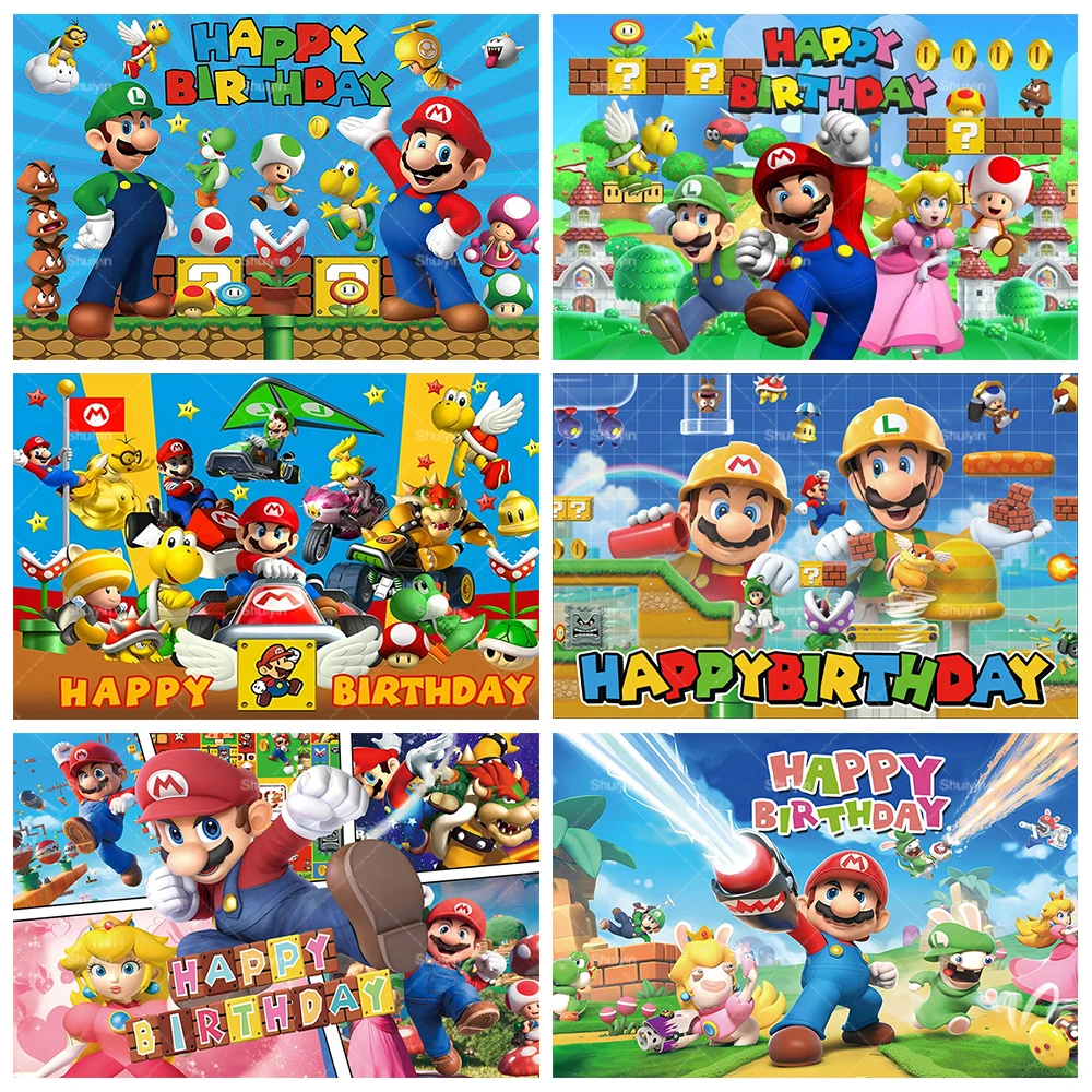 

Super Mario Bros Backdrop Boy Kid Birthday Party Decoration Photography Background Baby Shower Banner Balloon Poster Studio Prop