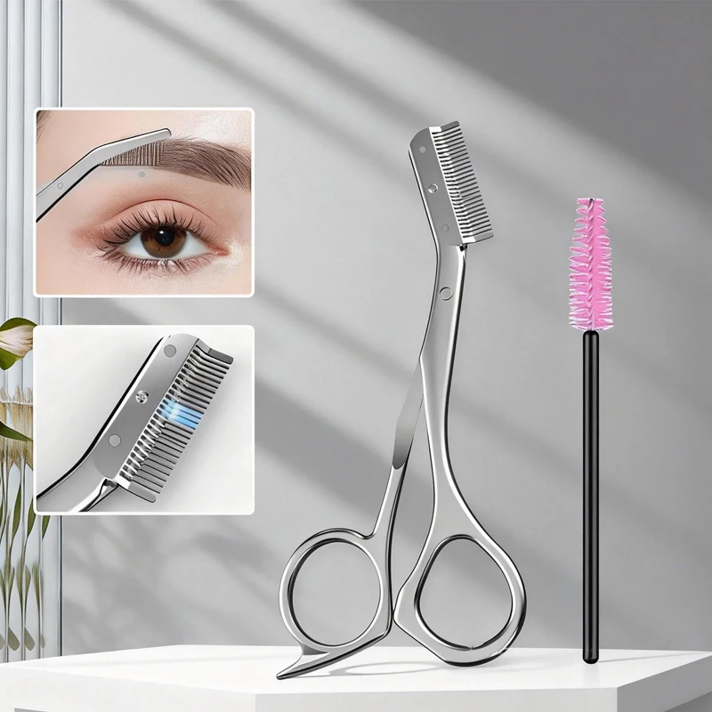 1 Satz Augenbrauenpflege-Werkzeuge, Augenbrauenpflegeschere mit Kamm, Geschenk für Männer und Frauen, Gesichtsrasierer, Make-up-Werkzeuge