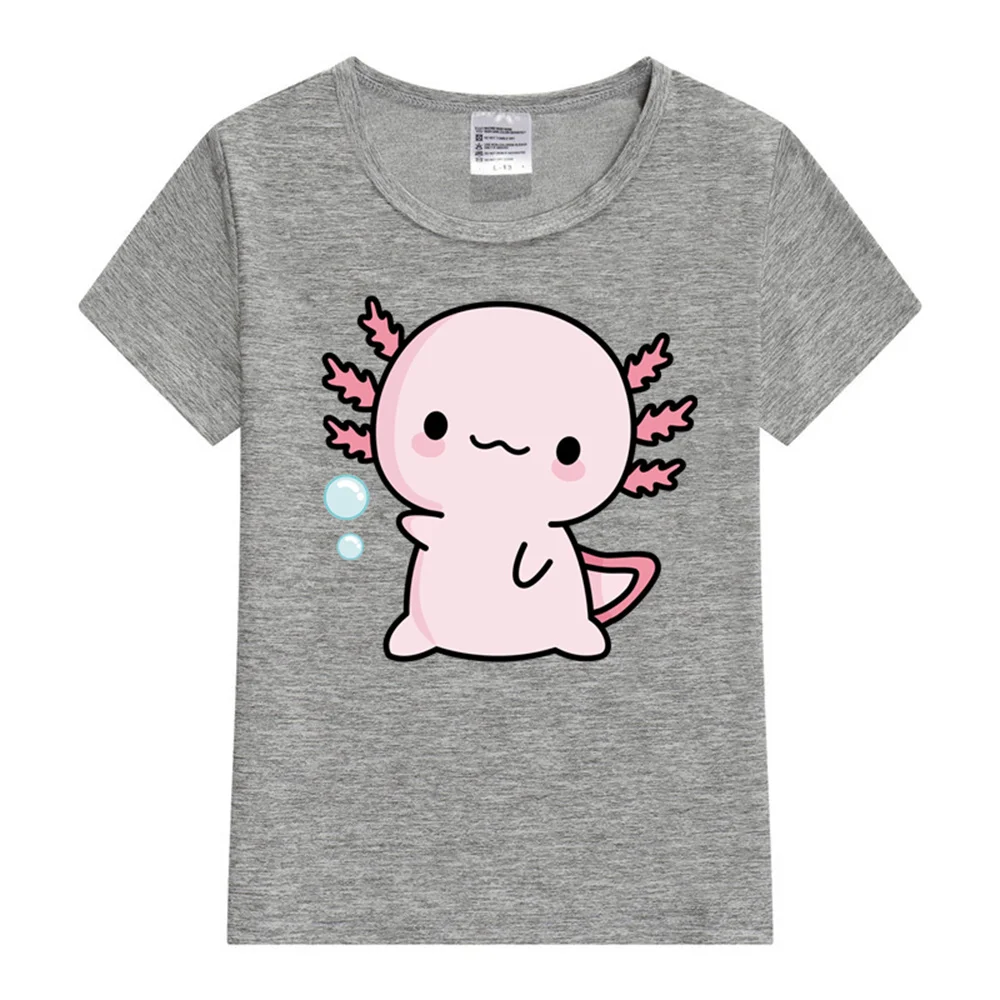 Cute Axolotl Salute Kids Children's Short Sleeve Rabbit Print T-shirt Pink Clothes 3 12 Years Birthday Top Baby's Girls Tee