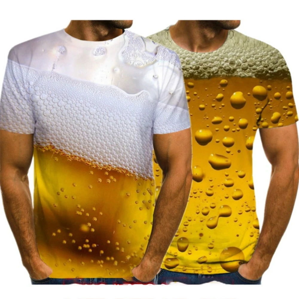 Male and female couples fashion trend summer 3D printing beer print pattern casual refreshing short sleeved T-shirt top