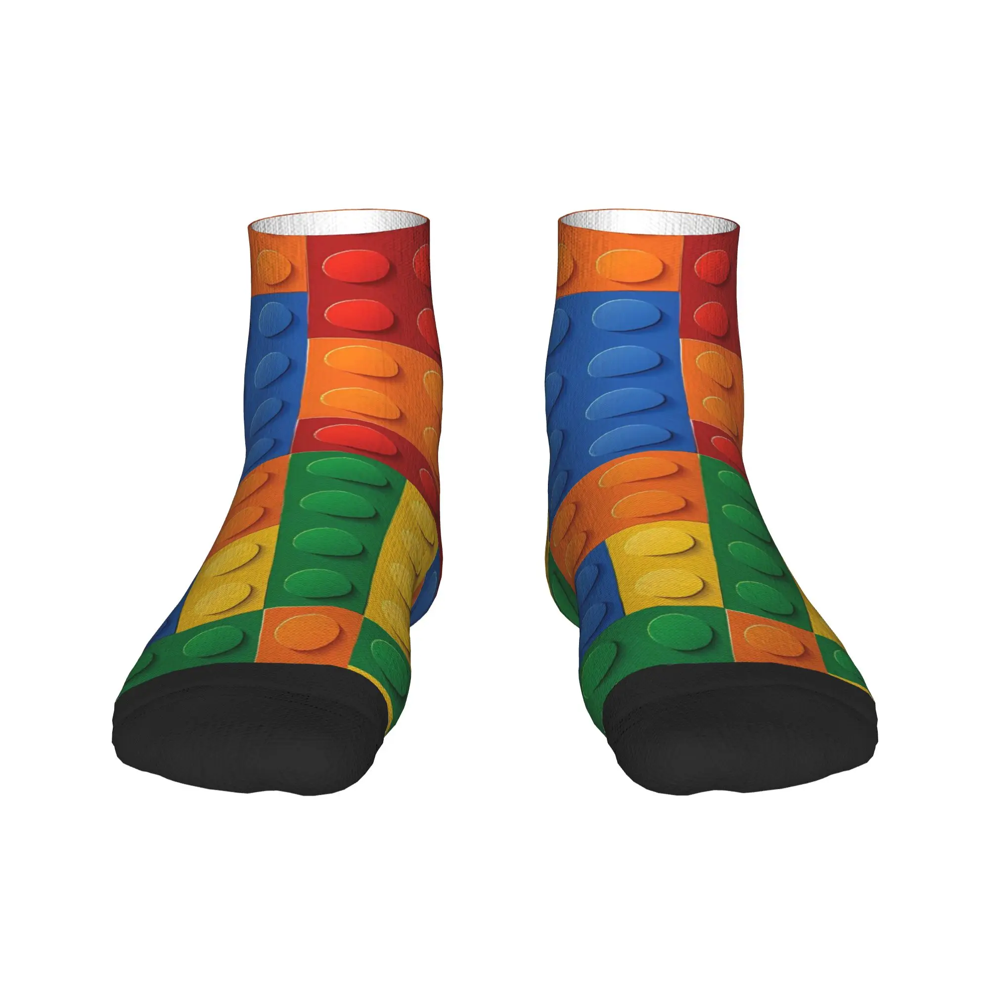 Vibrant Primary Color Building Blocks Print Ankle Socks Gothic Soft Casual Socks Spring Outdoor Custom Non Slip Sock For Men