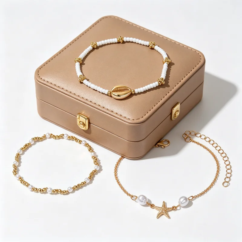 

New Women's Bohemian Style Beach Vacation Ankle Chains Three-Layer Foot Accessories with Rice Pearls Seashells And Starfish