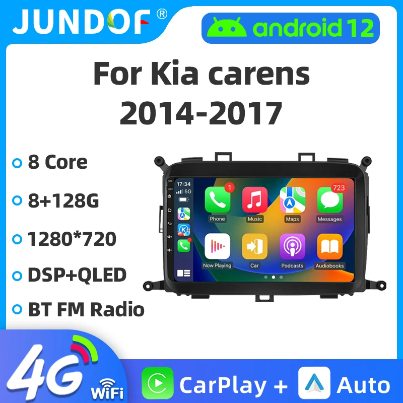 

Jundof 2 din Android Car Radio For KIA Carens 2014-2017 6G+128G Carplay Stereo Player Autoradio WIFI GPS Auto Navigation FM/RDS