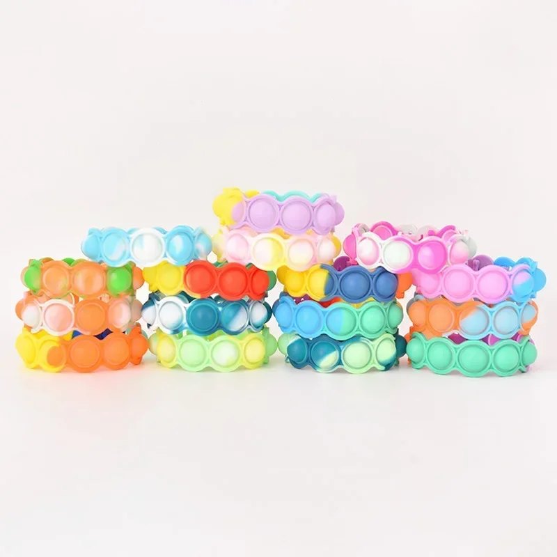 Pops Bubble Simple Dimple Toy Its Fidget Anti Stress Relief Colorful Silicone Bracelet Anxiety Sensory for Autism Adhd Children