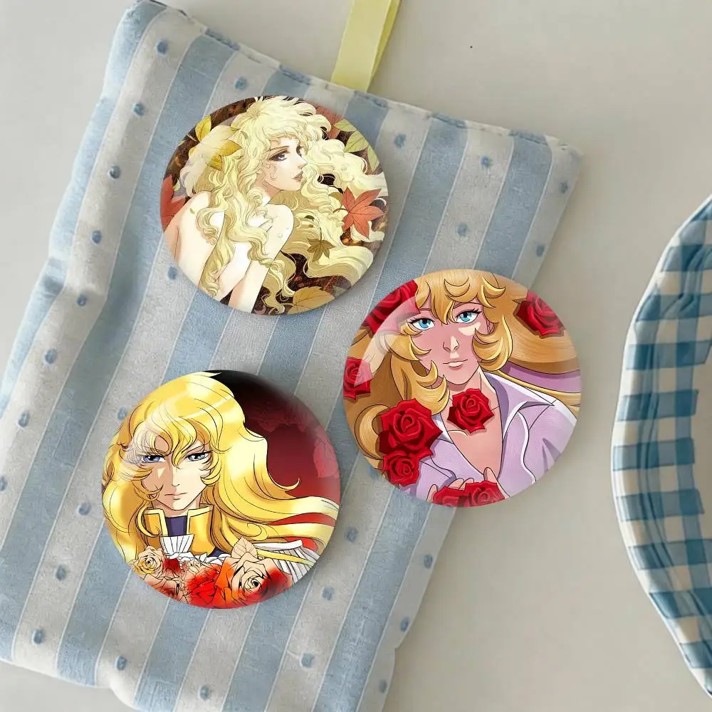 

R-Rose of V-Versailles Lady Badge fragmentation laser Game Figure Soft Button Pins Handmade Cartoon Round Brooch Bag