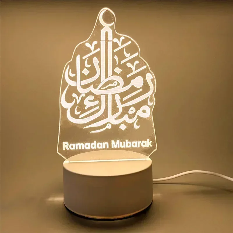 Veilleuse LED en acrylique 3D, fournitures de festival du Ramadan musulman islamique, décoration d'intérieur, ornements EID Mubarak, lampe de chambre, USB 62