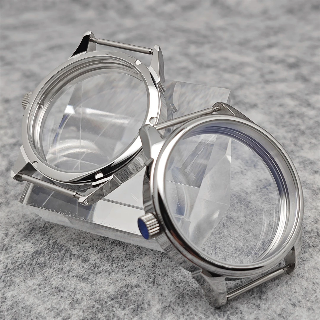 42MM Watch Case for ETA6497 Seagull ST36 Movement Polished Transparent Bottom Case Waterproof Stainless Watch Accessories