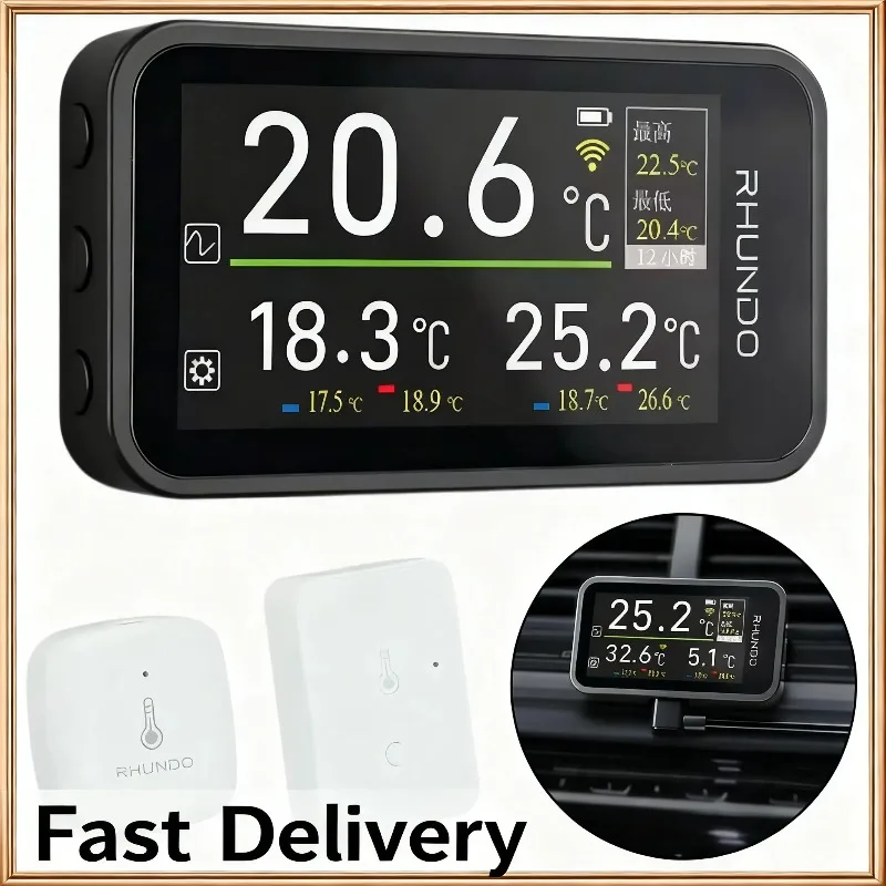 TFT Display Digital Wireless Thermometer, Auto Car Temperature Sensor Tester, for Greenhouse Car Home Indoor Outdoor (