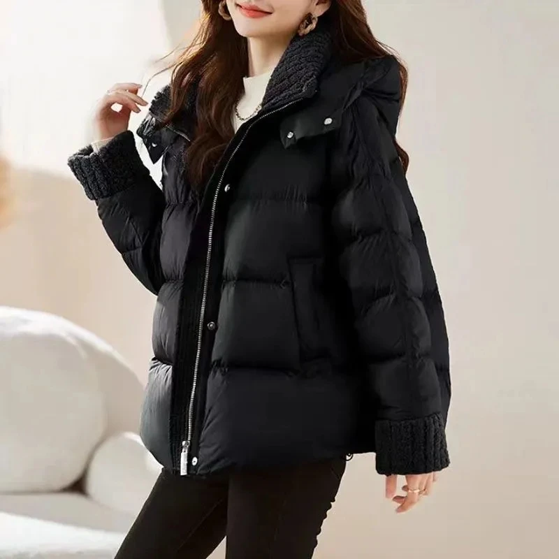 Fashion Down Cotton-padded Jacket Women\'s Winter 2024 New Thicken Keep Warm Bread and Clothing Casual Hooded Short Coat